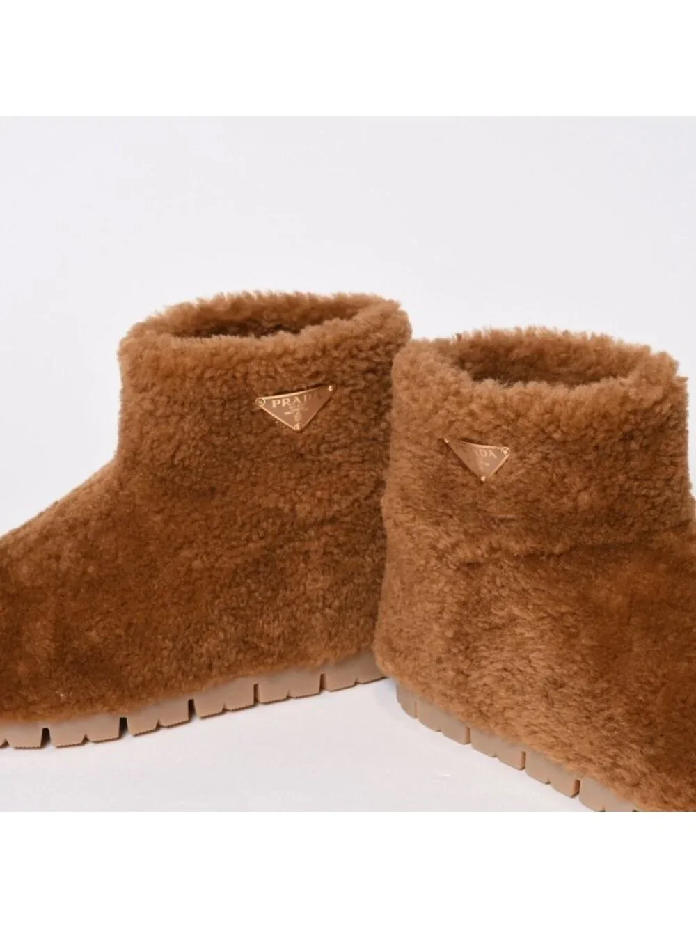 Prada Shearling Ankle Boots Short Fleece Brown